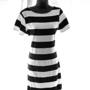 Black and White Striped Scoop Back Midi Dress